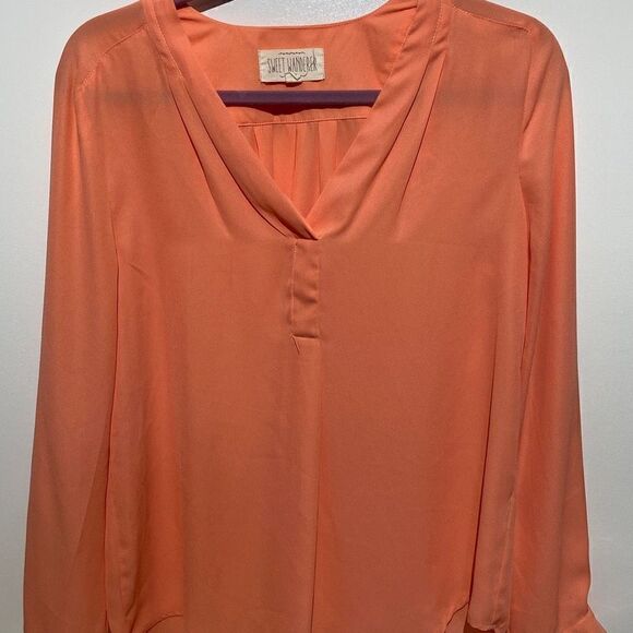 Sweet Wanderer Women's Pullover V-neck Cuffed Long Sleeve Orange Top Size M - Picture 1 of 9